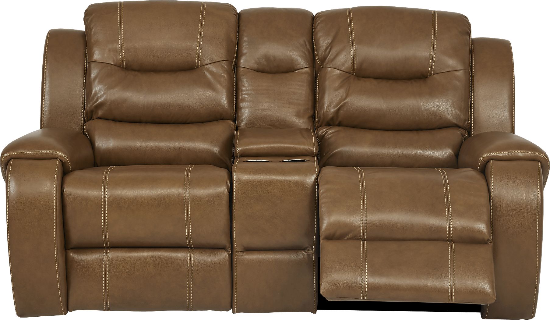 Rooms To Go High Plains Saddle Leather Reclining Console Loveseat